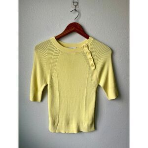 Equipment Femme Yellow Ribbed Knit Short‎ Sleeve Sweater Top Summer Small